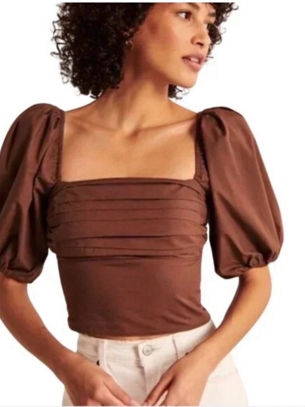 Abercrombie Puff Sleeve Square Neck in Chocolate